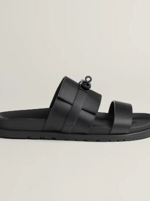 Hermès Chypre Sandal Double leather strap Black