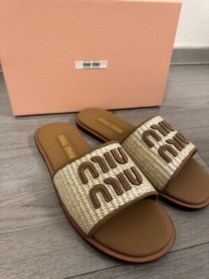 Miu Miu Woven Slide Tan/cognac