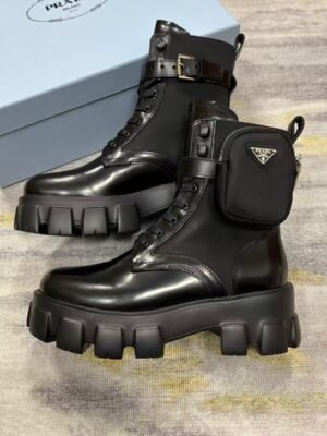 Prada Monolith Leather Platform Boot - Black