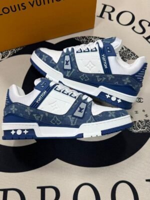 Louis Vuitton LV Trainer Sneakers Blue Denim Monogram / White
