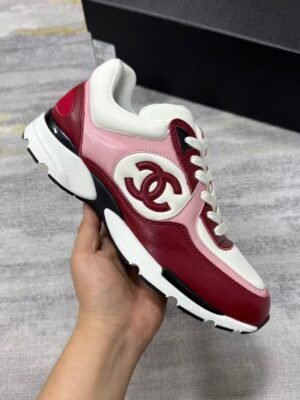 Chanel CC Logo Runner Sneakers Mesh - Pink Burgundy White