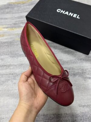 Chanel Ballet Flats Quilted Leather Bow - Burgundy