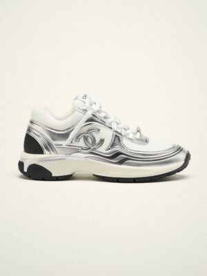 Chanel CC Logo Runner Sneakers Mesh Metallic - Silver White