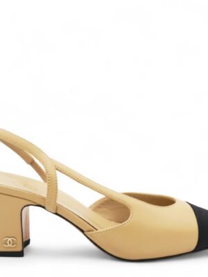 Chanel Slingback Pumps Two-Tone Cap Toe - Beige Black