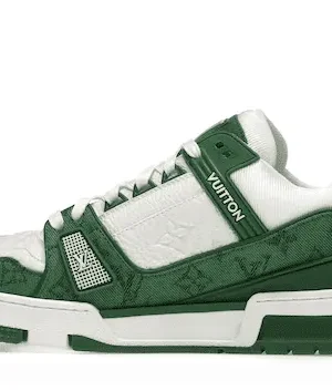LV Trainer Green Monogram Denim White
