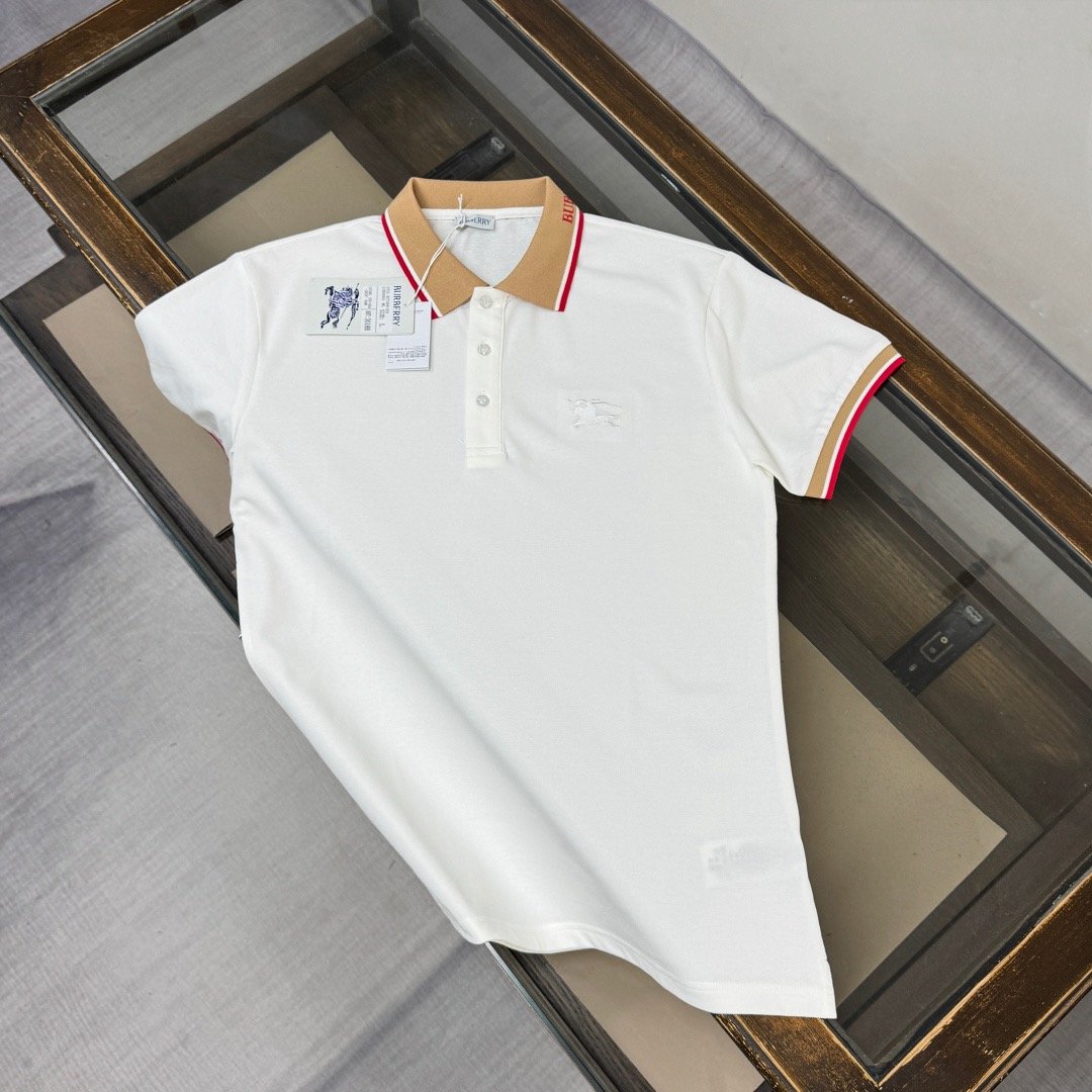Burberry Polo Shirt Cotton Piqué Striped Collar Embroidered Equestrian - Image 4
