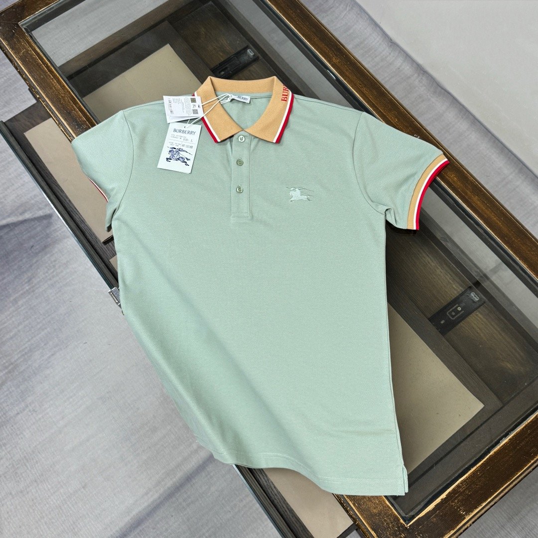 Burberry Polo Shirt Cotton Piqué Striped Collar Embroidered Equestrian - Image 2