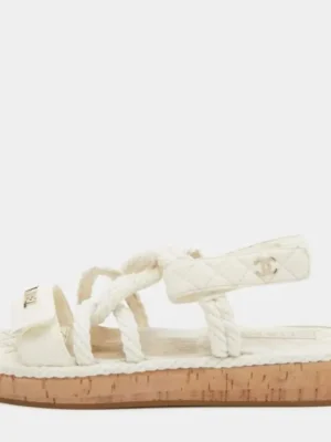 Chanel Rope Sandals — White/Cork
