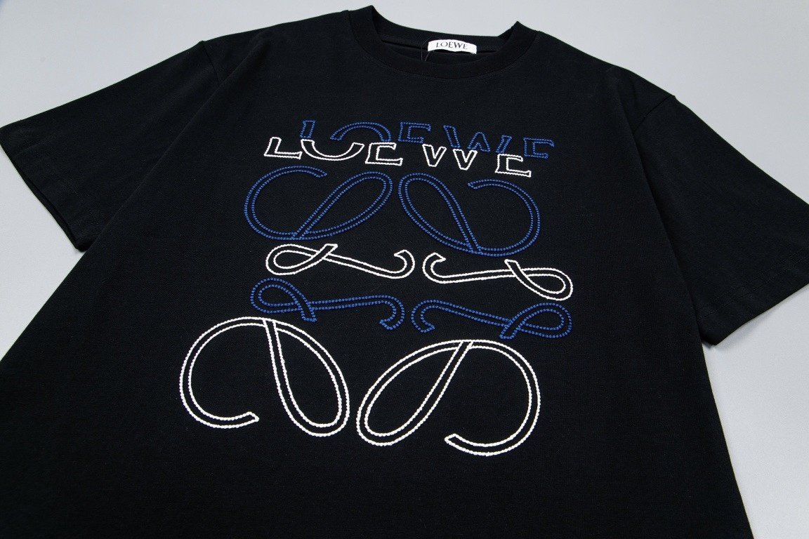 Loewe T-Shirt Anagram Outline Stitch Black - Image 4