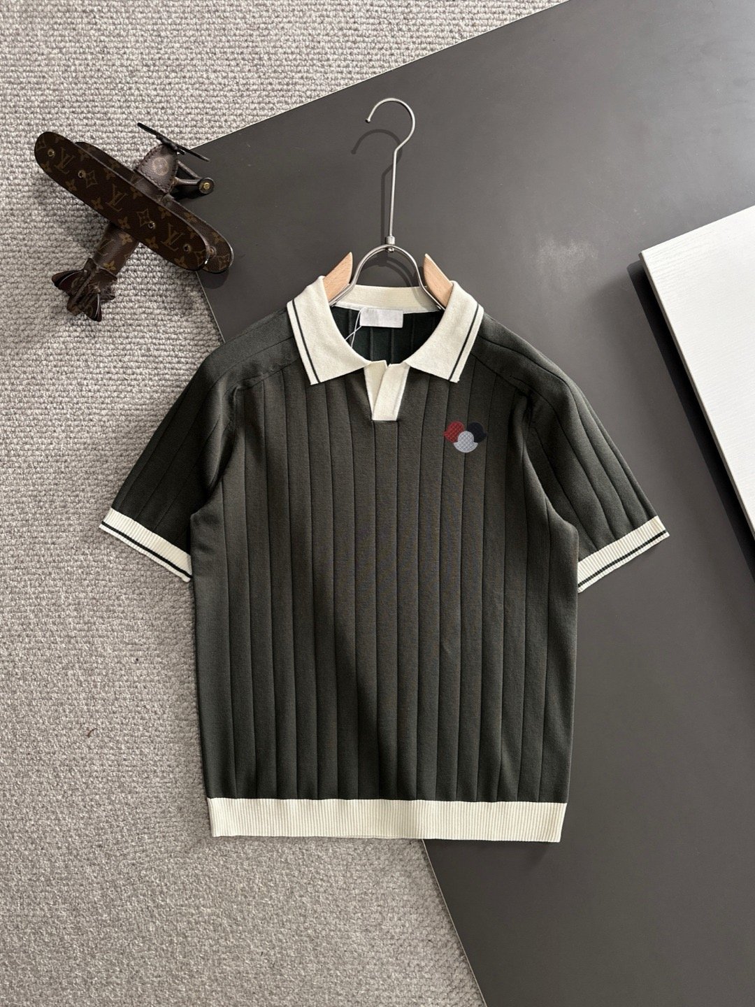 Moncler Ribbed Knit Open Collar Polo - Image 3