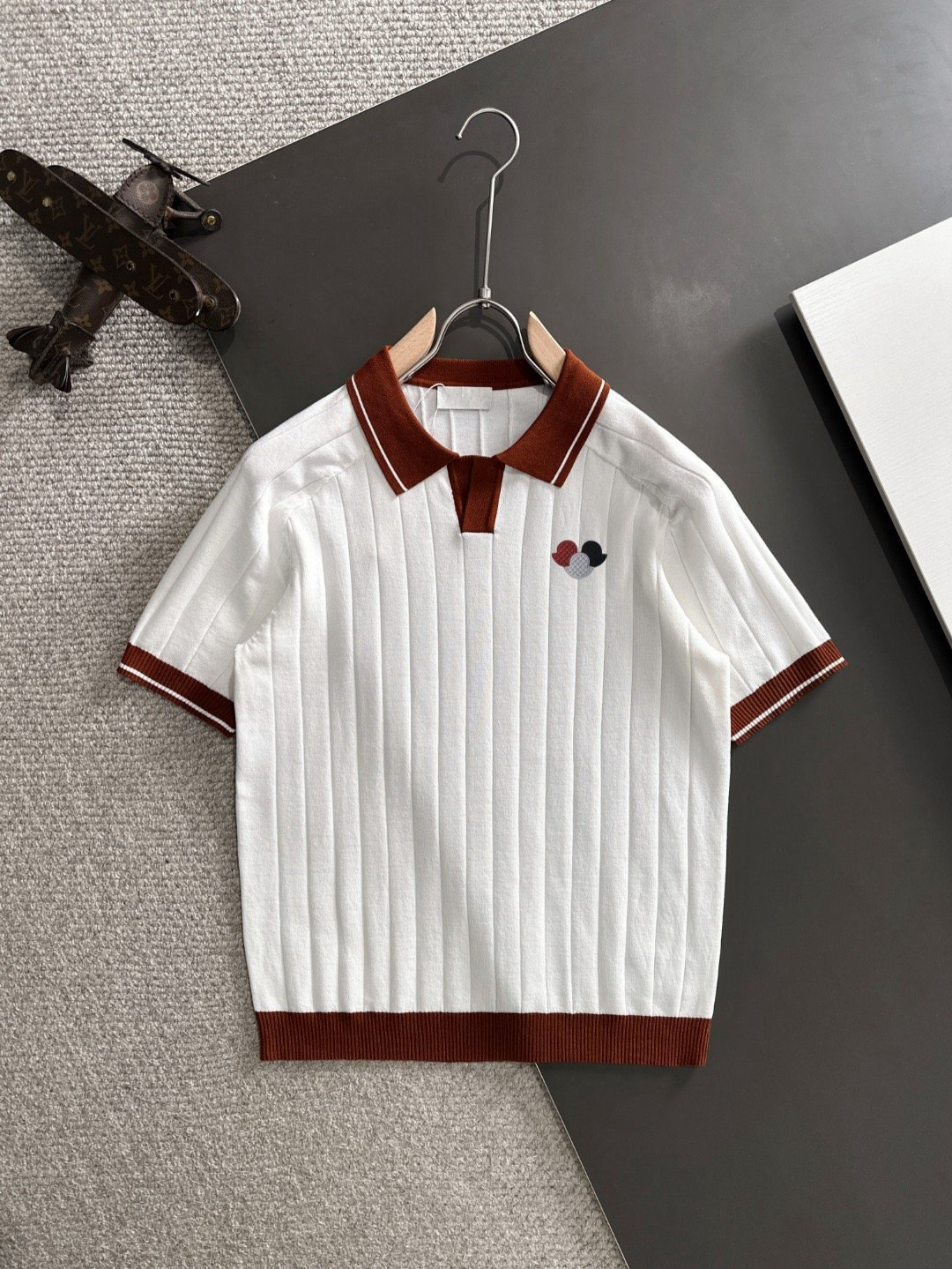 Moncler Ribbed Knit Open Collar Polo - Image 2