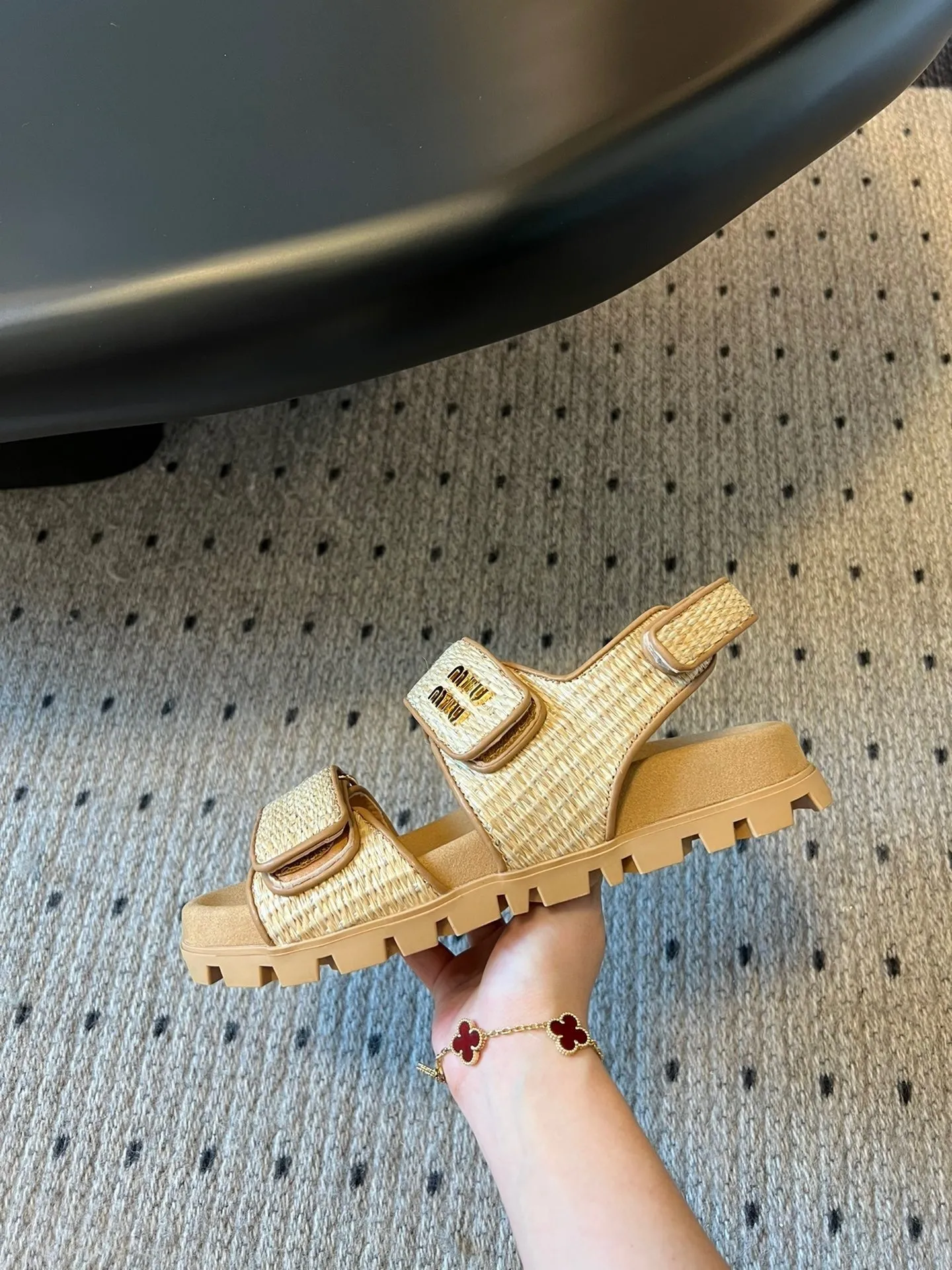 Miu Miu Raffia Platform Sandalen Naturel - Image 3