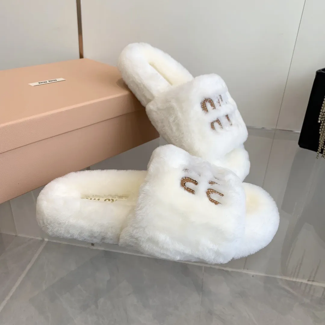 Miu Miu Shearling Logo Slides Wit - Image 12
