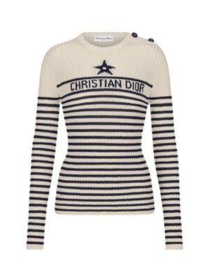 Maglione in cotone ecru/blu navy